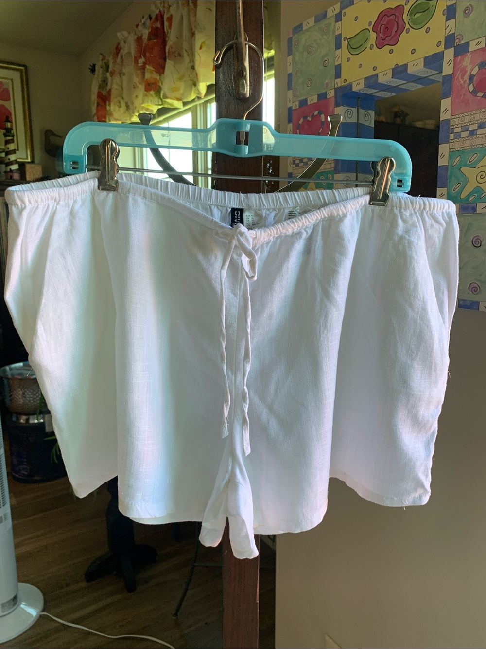 Divided White Drawstring cotton Linen blend Shorts Size XL